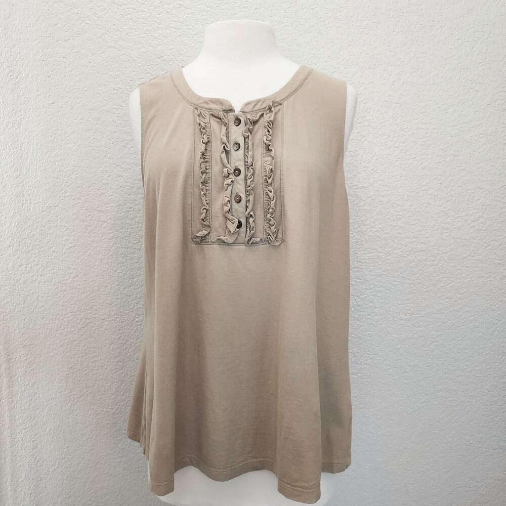 J. Jill Beige Sleeveless Cotton Ruffle Blouse Size XL